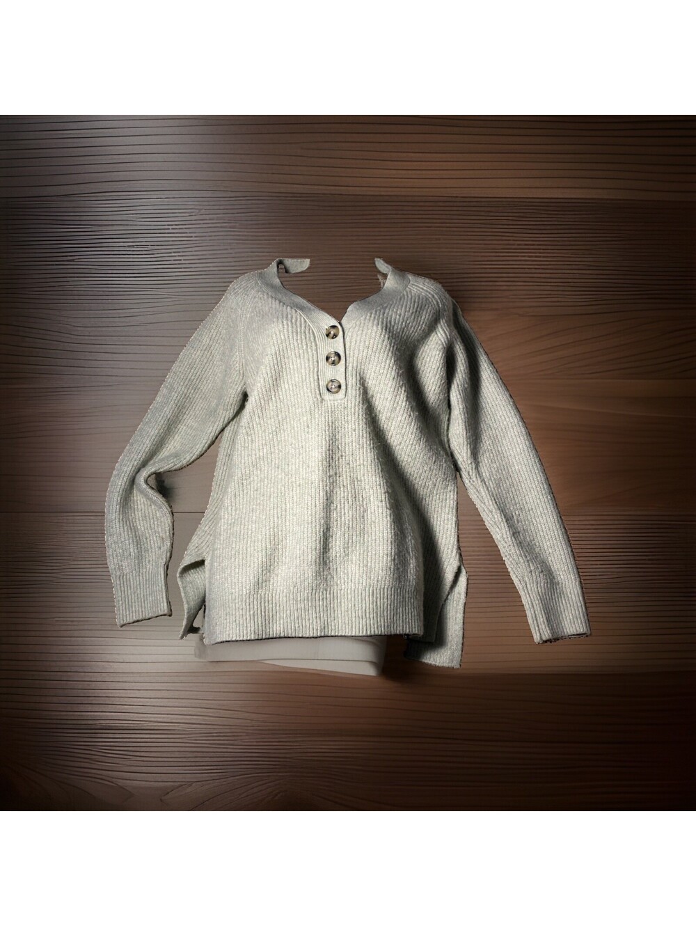 Marled Sweater Soft Womens Pullover Medium Mint Green Buttons Slits